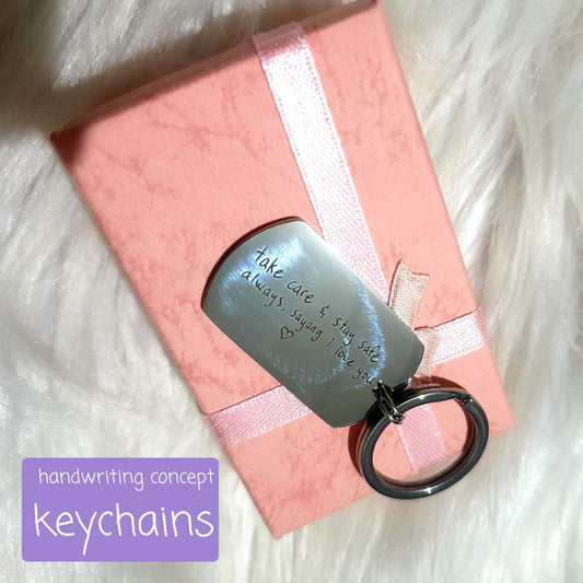 Handwritten Handwriting Text Stainless Steel Keychain and Keyring