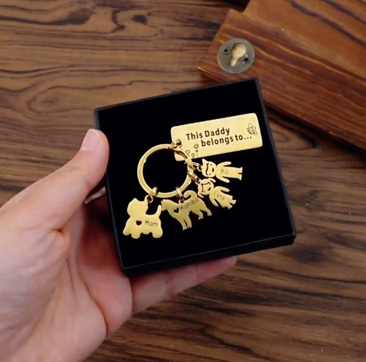 Stainless Steel Family Tree Keychain with Charms